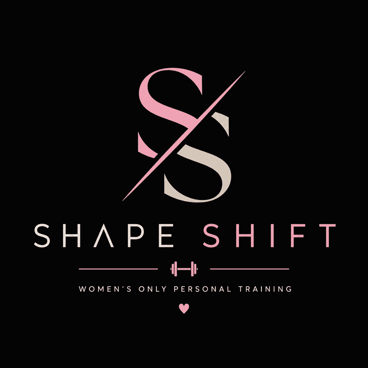 Shape Shift logo with pink and beige interlocking S letters for women's only personal training.